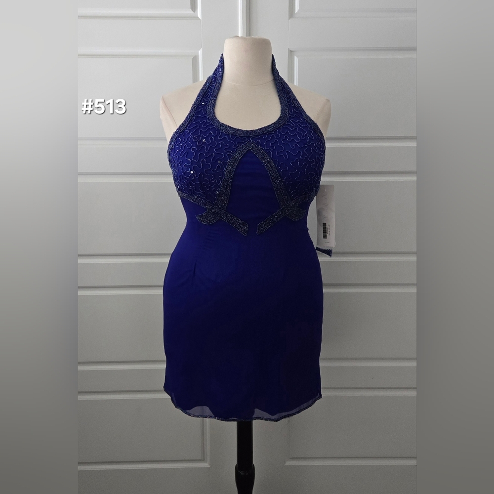 Blue Silk Beaded Mini Prom/Homecoming Dress
